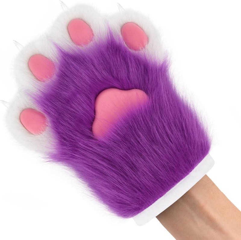 hbbhml Faux Fur Plush Furry Cat Claw Gloves Fursuit Animal Fox Paws Mittens Halloween Cosplay Costume Accessories for Adult - Image 2